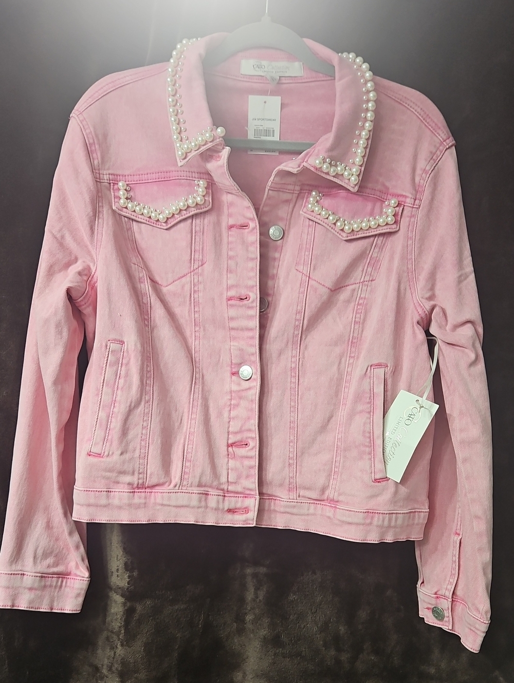 Cato Pink Pearl-Trim Denim Jacket - Women's
